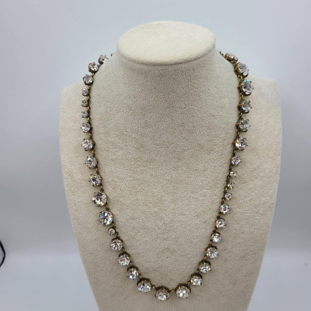J Crew Antique Brass With Clear Crystal Necklace - Picture 8 of 13